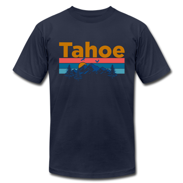 Lake Tahoe, California T-Shirt - Retro Mountain & Birds Unisex Lake Tahoe T Shirt - navy