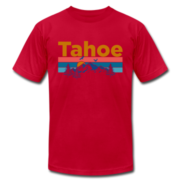 Lake Tahoe, California T-Shirt - Retro Mountain & Birds Unisex Lake Tahoe T Shirt - red