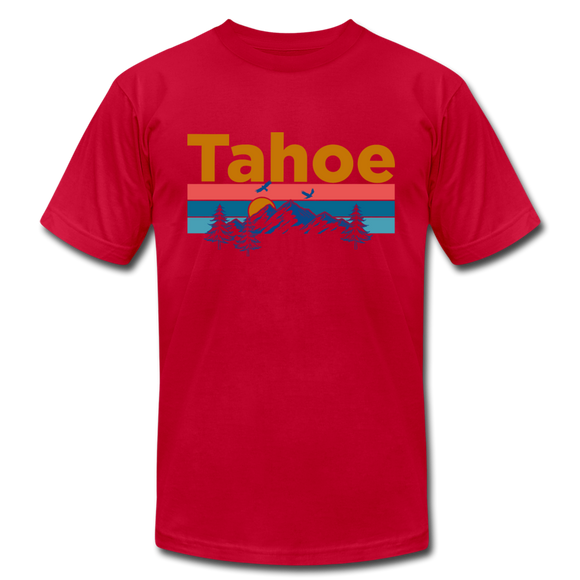 Lake Tahoe, California T-Shirt - Retro Mountain & Birds Unisex Lake Tahoe T Shirt - red