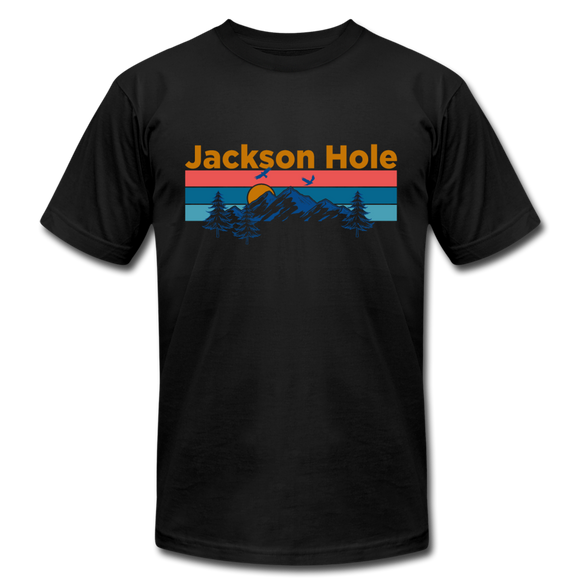 Jackson Hole, Wyoming T-Shirt - Retro Mountain & Birds Unisex Jackson Hole T Shirt - black