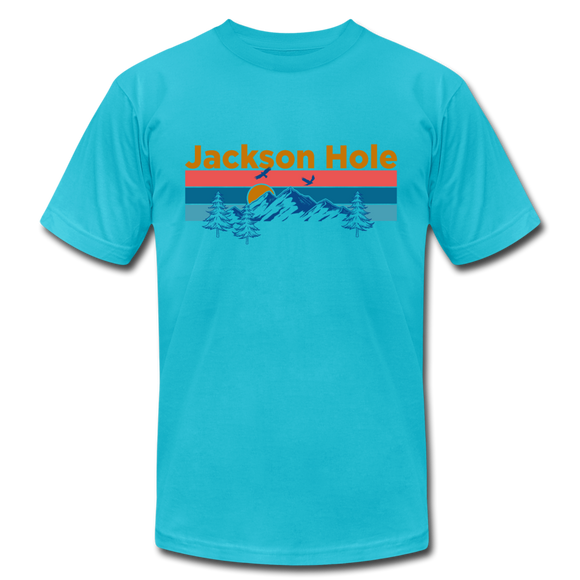 Jackson Hole, Wyoming T-Shirt - Retro Mountain & Birds Unisex Jackson Hole T Shirt - turquoise