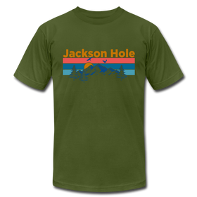 Jackson Hole, Wyoming T-Shirt - Retro Mountain & Birds Unisex Jackson Hole T Shirt - olive