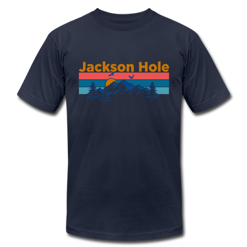 Jackson Hole, Wyoming T-Shirt - Retro Mountain & Birds Unisex Jackson Hole T Shirt - navy