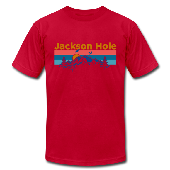 Jackson Hole, Wyoming T-Shirt - Retro Mountain & Birds Unisex Jackson Hole T Shirt - red