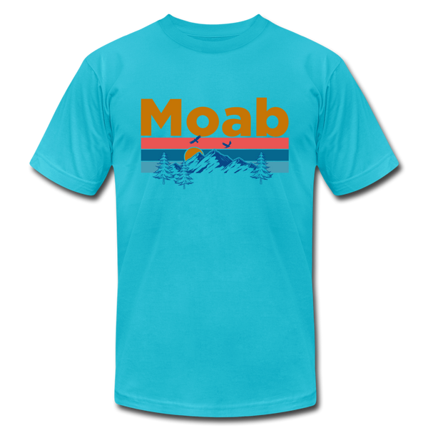 Moab, Utah T-Shirt - Retro Mountain & Birds Unisex Moab T Shirt - turquoise