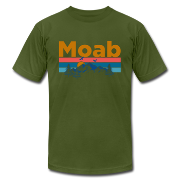 Moab, Utah T-Shirt - Retro Mountain & Birds Unisex Moab T Shirt - olive