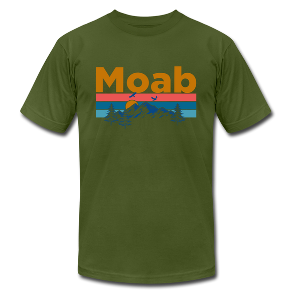 Moab, Utah T-Shirt - Retro Mountain & Birds Unisex Moab T Shirt - olive
