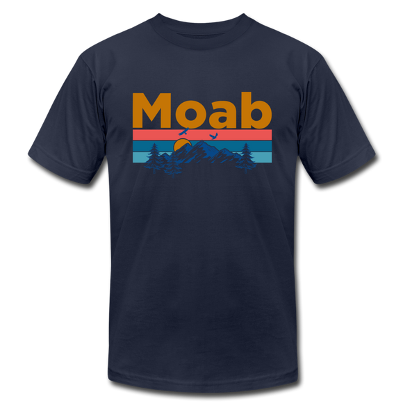 Moab, Utah T-Shirt - Retro Mountain & Birds Unisex Moab T Shirt - navy