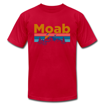Moab, Utah T-Shirt - Retro Mountain & Birds Unisex Moab T Shirt - red