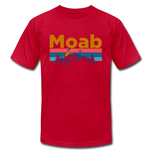 Moab, Utah T-Shirt - Retro Mountain & Birds Unisex Moab T Shirt - red