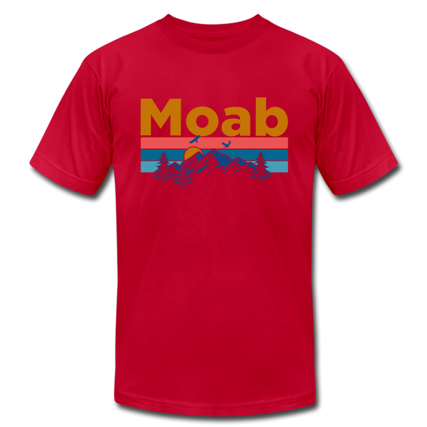 Moab, Utah T-Shirt - Retro Mountain & Birds Unisex Moab T Shirt - red