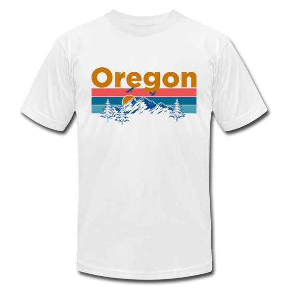 Oregon T-Shirt - Retro Mountain & Birds Unisex Oregon T Shirt - white