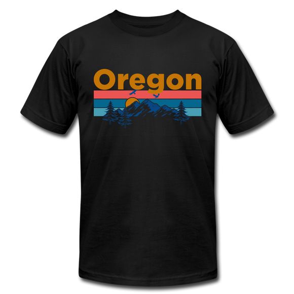 Oregon T-Shirt - Retro Mountain & Birds Unisex Oregon T Shirt - black