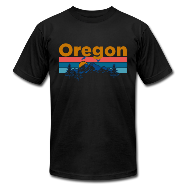 Oregon T-Shirt - Retro Mountain & Birds Unisex Oregon T Shirt - black