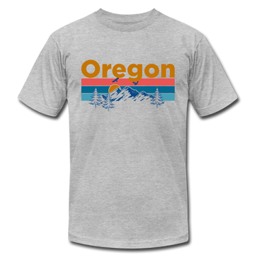 Oregon T-Shirt - Retro Mountain & Birds Unisex Oregon T Shirt - heather gray