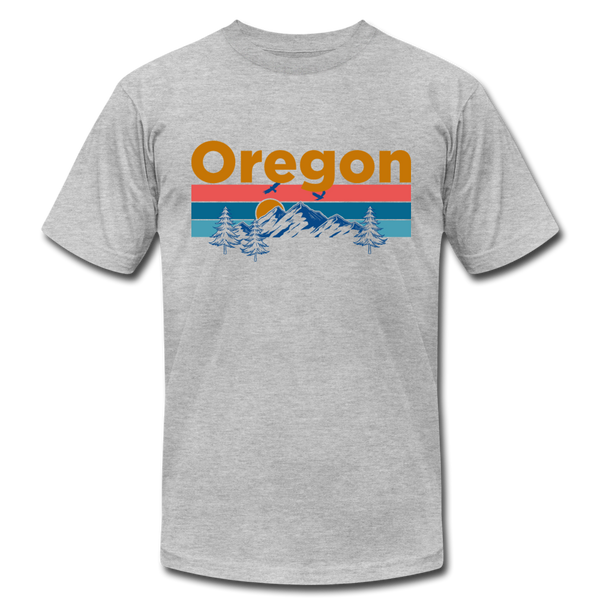 Oregon T-Shirt - Retro Mountain & Birds Unisex Oregon T Shirt - heather gray