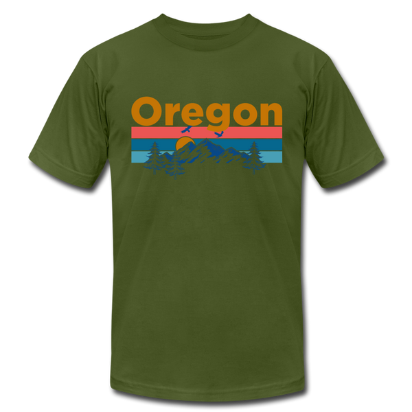 Oregon T-Shirt - Retro Mountain & Birds Unisex Oregon T Shirt - olive