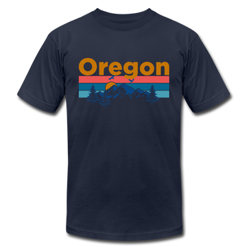 Oregon T-Shirt - Retro Mountain & Birds Unisex Oregon T Shirt - navy
