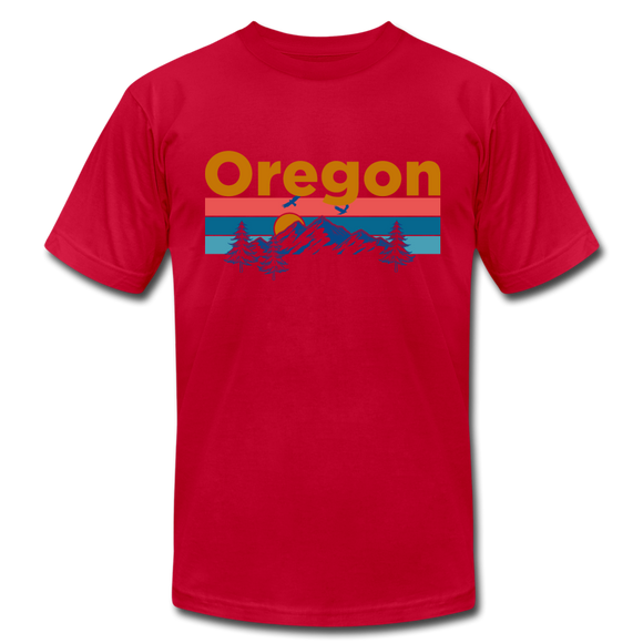 Oregon T-Shirt - Retro Mountain & Birds Unisex Oregon T Shirt - red