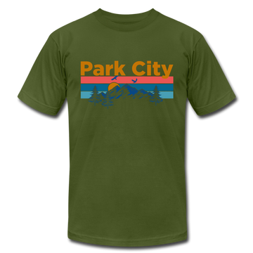 Park City, Utah T-Shirt - Retro Mountain & Birds Unisex Park City T Shirt - olive