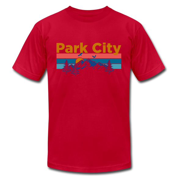 Park City, Utah T-Shirt - Retro Mountain & Birds Unisex Park City T Shirt - red