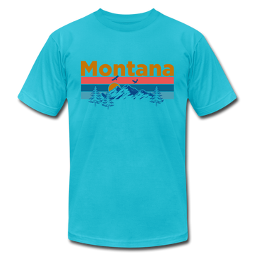 Montana T-Shirt - Retro Mountain & Birds Unisex Montana T Shirt - turquoise