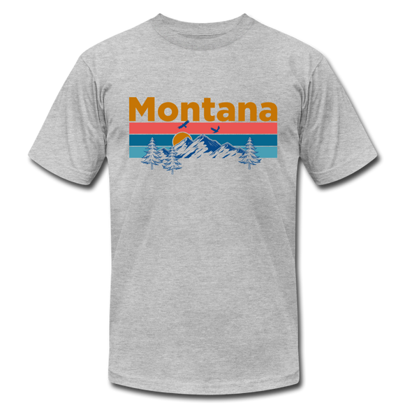 Montana T-Shirt - Retro Mountain & Birds Unisex Montana T Shirt - heather gray