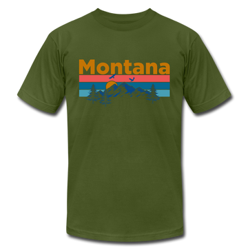 Montana T-Shirt - Retro Mountain & Birds Unisex Montana T Shirt - olive