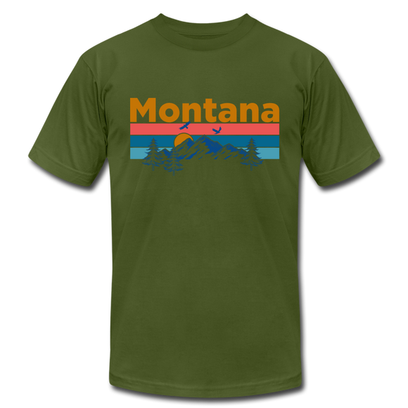 Montana T-Shirt - Retro Mountain & Birds Unisex Montana T Shirt - olive