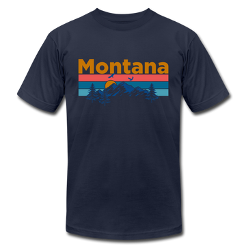 Montana T-Shirt - Retro Mountain & Birds Unisex Montana T Shirt - navy