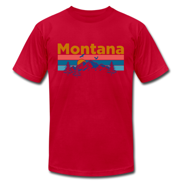 Montana T-Shirt - Retro Mountain & Birds Unisex Montana T Shirt - red
