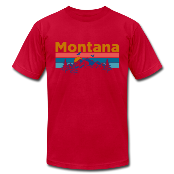 Montana T-Shirt - Retro Mountain & Birds Unisex Montana T Shirt - red