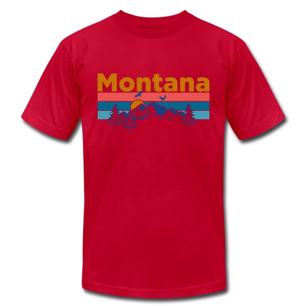 Montana T-Shirt - Retro Mountain & Birds Unisex Montana T Shirt - red