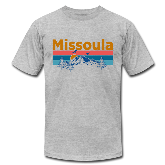 Missoula, Montana T-Shirt - Retro Mountain & Birds Unisex Missoula T Shirt - heather gray