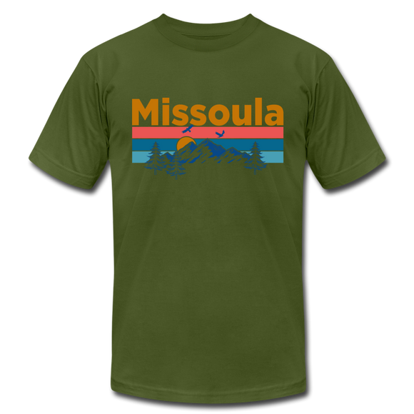 Missoula, Montana T-Shirt - Retro Mountain & Birds Unisex Missoula T Shirt - olive