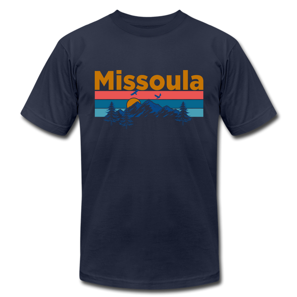 Missoula, Montana T-Shirt - Retro Mountain & Birds Unisex Missoula T Shirt - navy