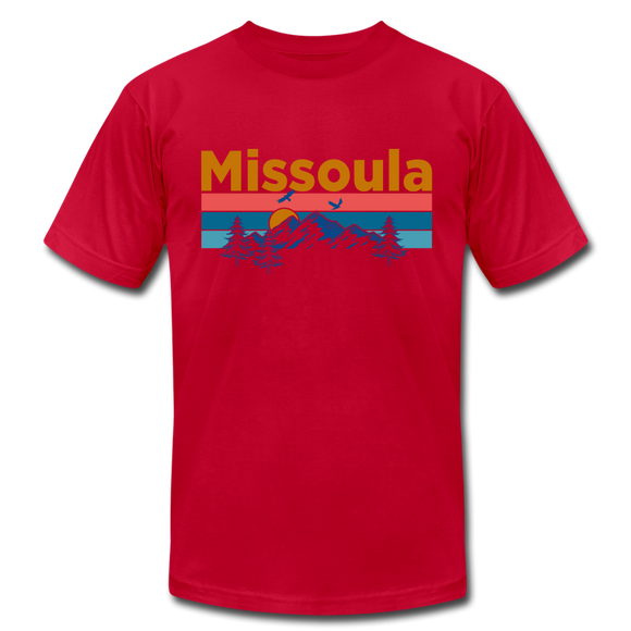 Missoula, Montana T-Shirt - Retro Mountain & Birds Unisex Missoula T Shirt - red