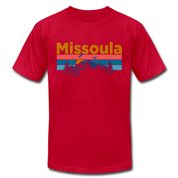 Missoula, Montana T-Shirt - Retro Mountain & Birds Unisex Missoula T Shirt - red