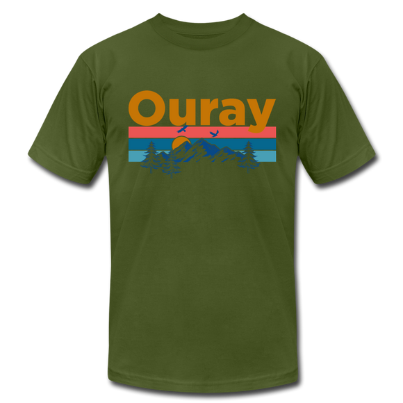 Ouray, Colorado T-Shirt - Retro Mountain & Birds Unisex Ouray T Shirt - olive
