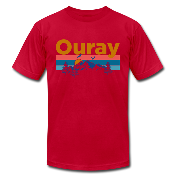 Ouray, Colorado T-Shirt - Retro Mountain & Birds Unisex Ouray T Shirt - red