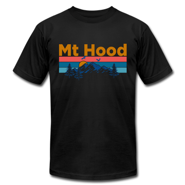 Mt Hood, Oregon T-Shirt - Retro Mountain & Birds Unisex Mt Hood T Shirt - black