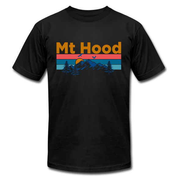 Mt Hood, Oregon T-Shirt - Retro Mountain & Birds Unisex Mt Hood T Shirt - black