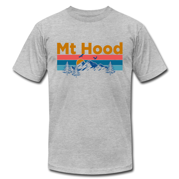 Mt Hood, Oregon T-Shirt - Retro Mountain & Birds Unisex Mt Hood T Shirt - heather gray