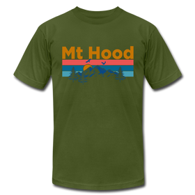 Mt Hood, Oregon T-Shirt - Retro Mountain & Birds Unisex Mt Hood T Shirt - olive