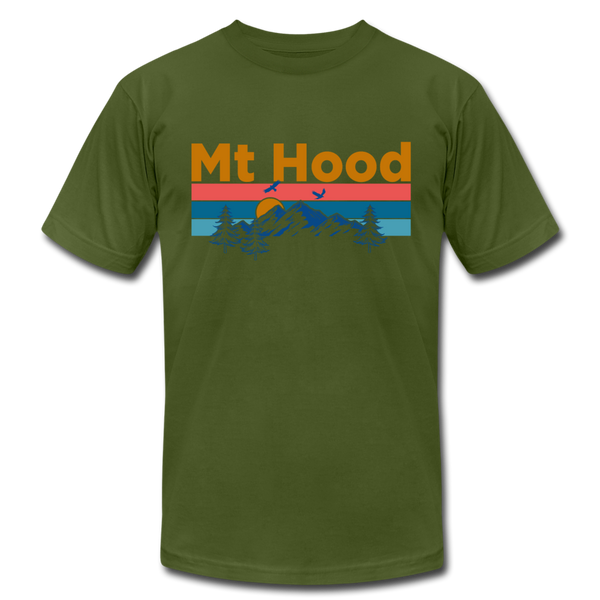 Mt Hood, Oregon T-Shirt - Retro Mountain & Birds Unisex Mt Hood T Shirt - olive