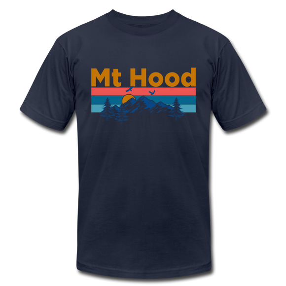 Mt Hood, Oregon T-Shirt - Retro Mountain & Birds Unisex Mt Hood T Shirt - navy