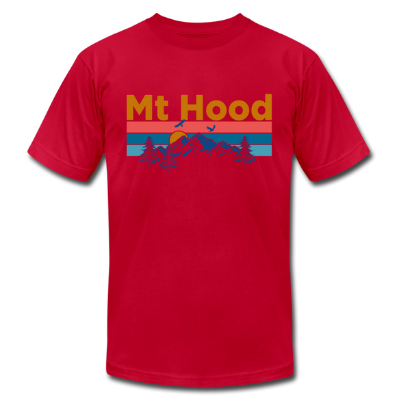 Mt Hood, Oregon T-Shirt - Retro Mountain & Birds Unisex Mt Hood T Shirt - red