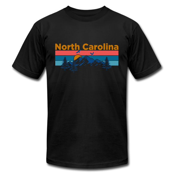 North Carolina T-Shirt - Retro Mountain & Birds Unisex North Carolina T Shirt - black