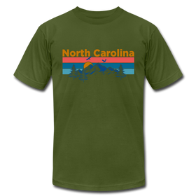 North Carolina T-Shirt - Retro Mountain & Birds Unisex North Carolina T Shirt - olive
