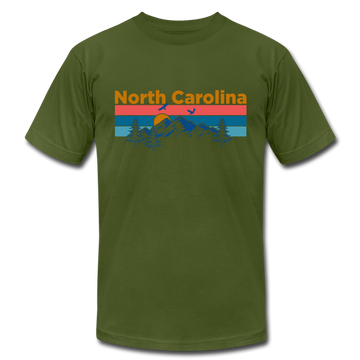 North Carolina T-Shirt - Retro Mountain & Birds Unisex North Carolina T Shirt - olive